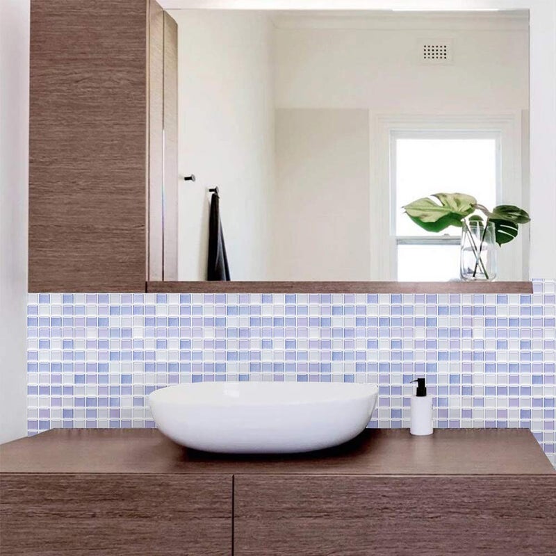 Yoillione 3D Mosaic Tile Sticker Removable Wallpaper Tile Purple, 3D Self Adhesive Wall Tiles Bathroom Wall Tiles for Kitchen Backsplash Purple, PVC Square Decorative Vinyl Decals, 4 Sheets - Image 3