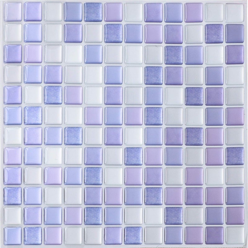 Yoillione 3D Mosaic Tile Sticker Removable Wallpaper Tile Purple, 3D Self Adhesive Wall Tiles Bathroom Wall Tiles for Kitchen Backsplash Purple, PVC Square Decorative Vinyl Decals, 4 Sheets - Image 1