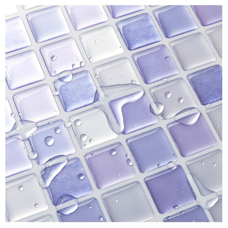 Yoillione 3D Mosaic Tile Sticker Removable Wallpaper Tile Purple, 3D Self Adhesive Wall Tiles Bathroom Wall Tiles for Kitchen Backsplash Purple, PVC Square Decorative Vinyl Decals, 4 Sheets - Image 5