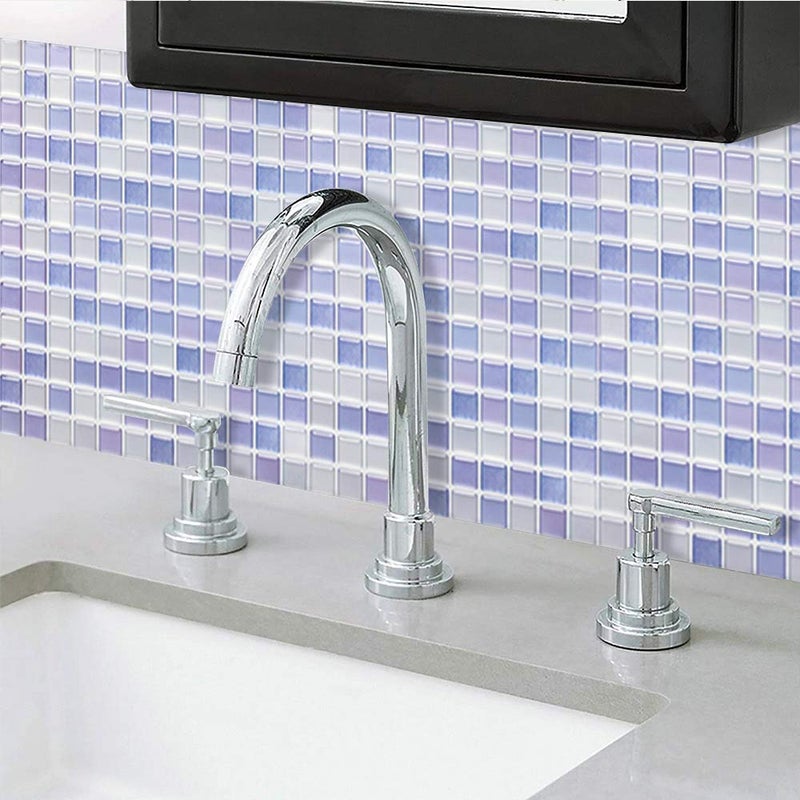Yoillione 3D Mosaic Tile Sticker Removable Wallpaper Tile Purple, 3D Self Adhesive Wall Tiles Bathroom Wall Tiles for Kitchen Backsplash Purple, PVC Square Decorative Vinyl Decals, 4 Sheets - Image 4