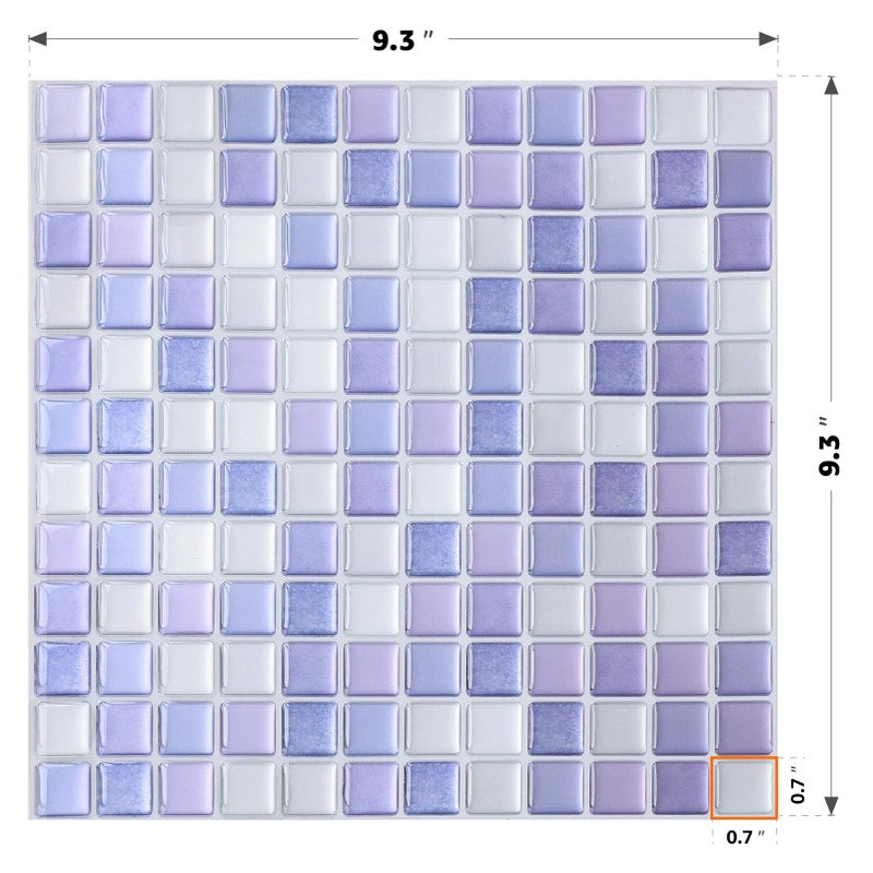 Yoillione 3D Mosaic Tile Sticker Removable Wallpaper Tile Purple, 3D Self Adhesive Wall Tiles Bathroom Wall Tiles for Kitchen Backsplash Purple, PVC Square Decorative Vinyl Decals, 4 Sheets - Image 2
