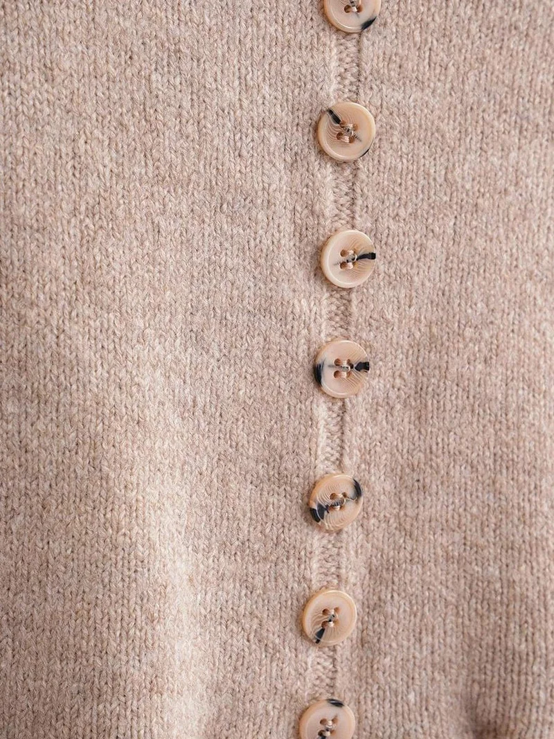MixRay Beige Natural Mixray Lightweight V-Neck Knit Top with Button Detail for Women | Best Price UAE