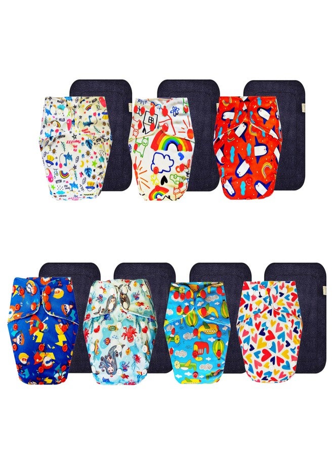 Dumbledo Premium Cloth Diaper with Black Insert (Pack of 7) | Hypoallergenic | 6-Layer Absorbent Pad | Adjustable Snaps | Worry-Free Diapering | 3 Months - 3 Years | Unisex Baby - Image 1