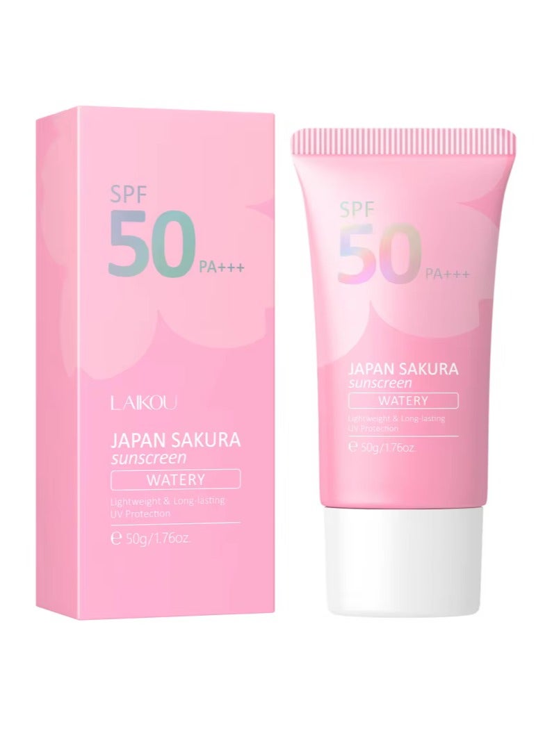 لايكو واقي الشمس المائي ساكورا من لايكو اليابان، عامل حماية من الشمس 50 PA+++، قوام منعش، حماية من الأشعة فوق البنفسجية وطويل الأمد - 50 جم - Image 1