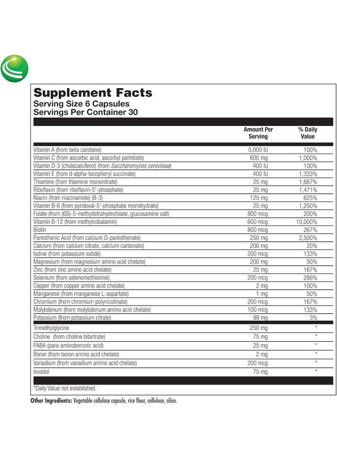 Nutra BioGenesis نوترا بيوجينيسيس ألترا جينيسيس بدون حديد - متعدد الفيتامينات/المعادن، إينوزيتول، كولين وPABA لدعم الطاقة، التغذية والأيض - 180 كبسولة - Image 5