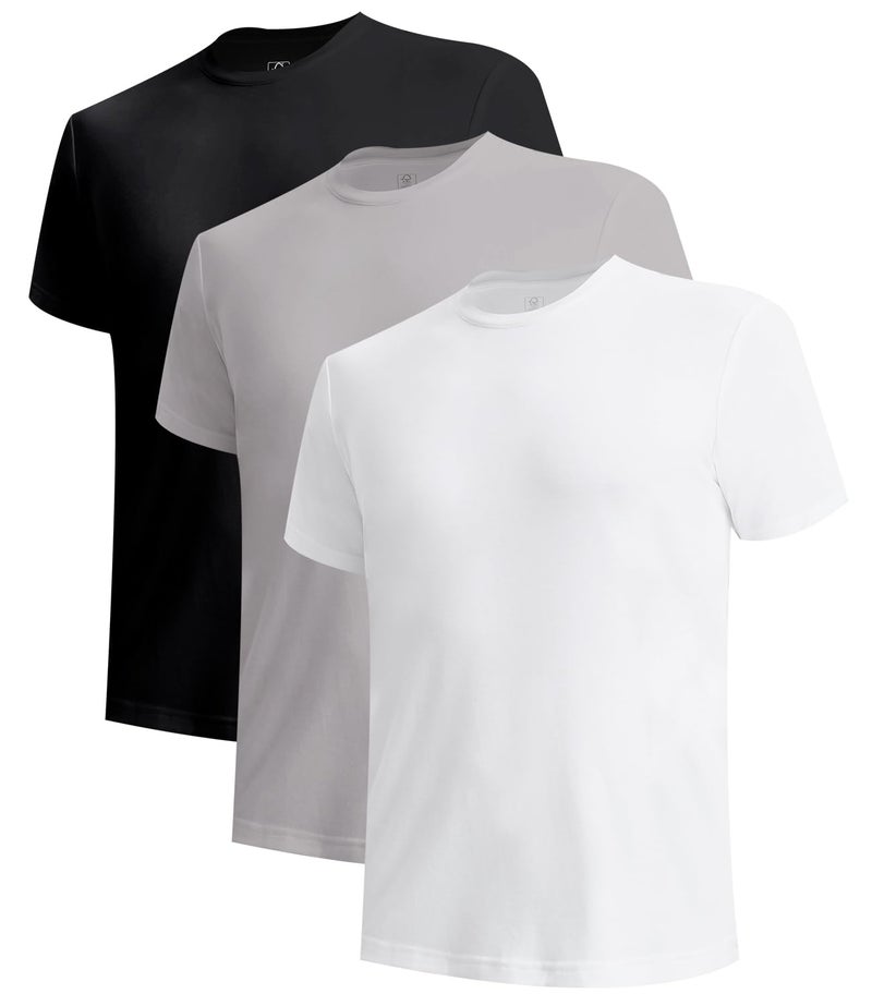 تي شيرتات داخلية للرجال من BAMBOO COOL بتصميم نحيف، تي شيرتات بيضاء للرجال، مجموعة 3 قطع، بأكمام قصيرة، ناعمة وقابلة للتنفس