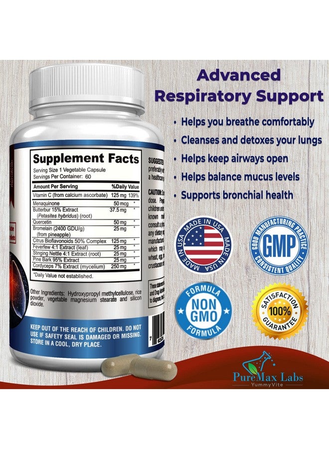 YUMMYVITE Lung Support Supplement, Lung Cleanse & Lung Detox Formula, Lung Health Support for Clear Lungs, Comfortable Breathing, Bronchial Health, 60 Capsules - Image 2