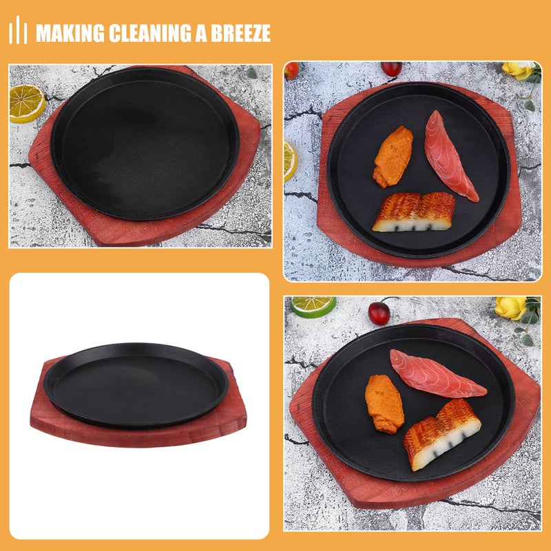 Sizzling Fajita Pan Cast Iron Griddle Set with Steak Plate Iron Pan Plate BBQ Grilling Plate for Home Restaurant Use - Image 3