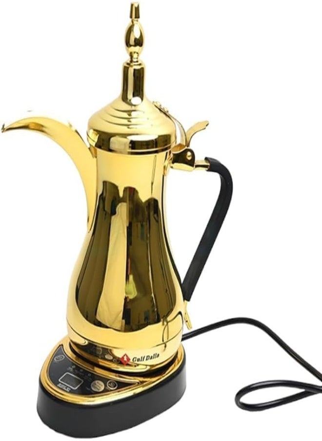 غالف دالا - دلة الخليج صانع القهوة والشاي العربي 1000 مل ذهبي، يغلق تلقائيا، مجموعة منبه، سهل الاستخدام - Image 1