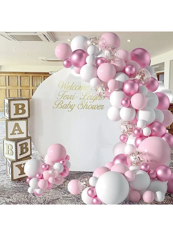 فيكسبلورن طقم قوس زينة بالونات وردية، 129 قطعة بالونات وردية وبيضاء، أحجام مختلفة 5 10 12 بوصة قوس بالونات، مناسب لأعياد الميلاد وحفلات التخرج والزفاف والعيد الوطني ورمضان والعيد وغيرها من الأعياد - Image 2