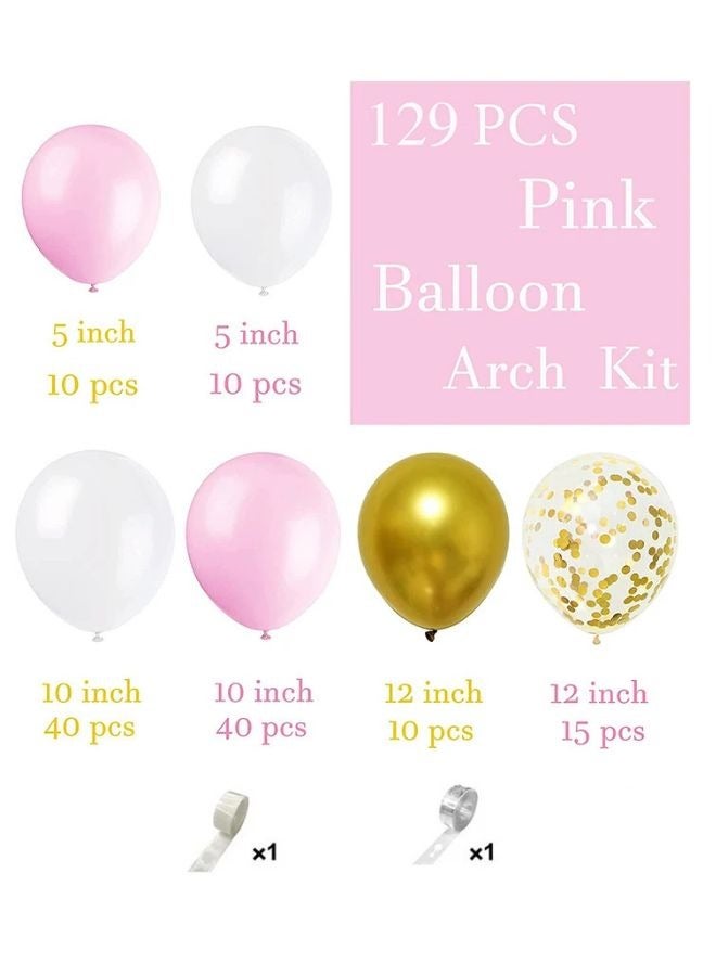 فيكسبلورن طقم قوس زينة بالونات وردية، 129 قطعة بالونات وردية وبيضاء، أحجام مختلفة 5 10 12 بوصة قوس بالونات، مناسب لأعياد الميلاد وحفلات التخرج والزفاف والعيد الوطني ورمضان والعيد وغيرها من الأعياد - Image 3