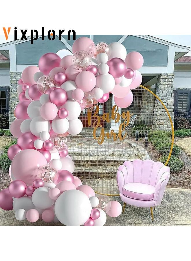 فيكسبلورن طقم قوس زينة بالونات وردية، 129 قطعة بالونات وردية وبيضاء، أحجام مختلفة 5 10 12 بوصة قوس بالونات، مناسب لأعياد الميلاد وحفلات التخرج والزفاف والعيد الوطني ورمضان والعيد وغيرها من الأعياد - Image 1