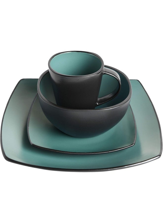 Gibson Soho Lounge Square Reactive Glaze Stoneware Dinnerware Set Service for 4 16pc Matte Jade - Image 3