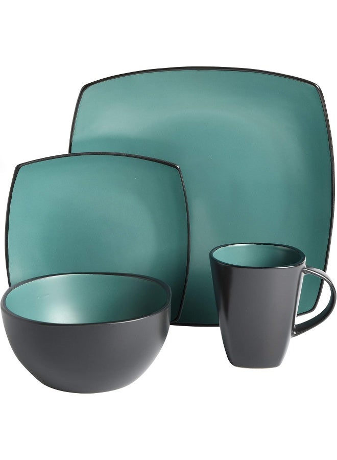 Gibson Soho Lounge Square Reactive Glaze Stoneware Dinnerware Set Service for 4 16pc Matte Jade - Image 2