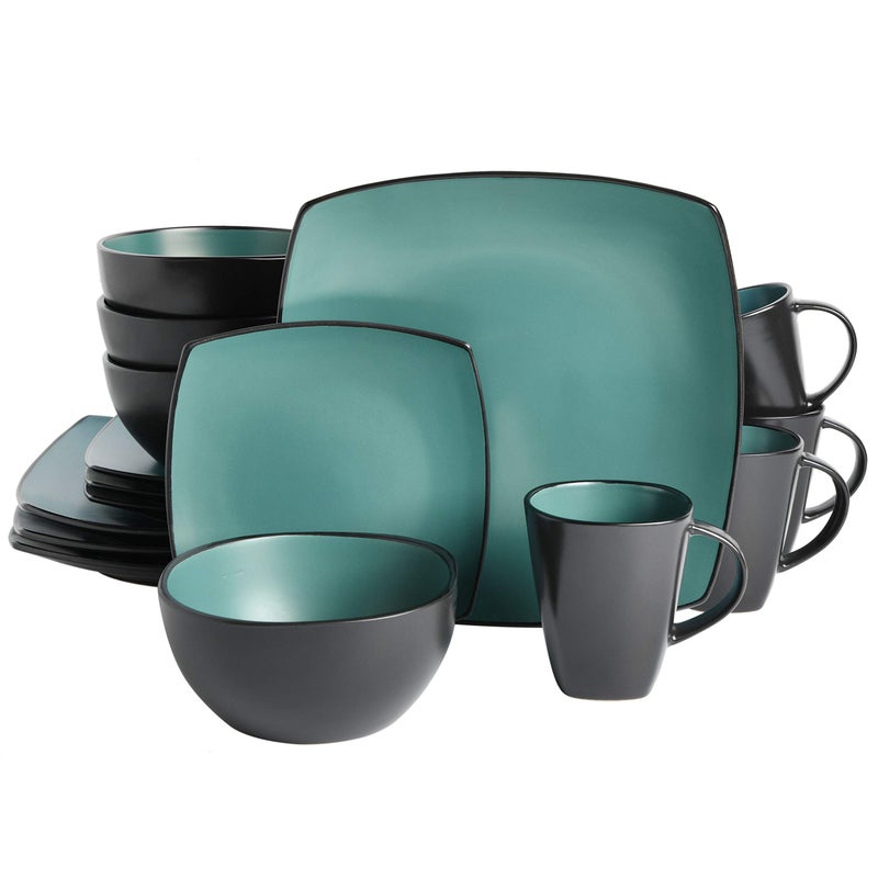 Gibson Soho Lounge Square Reactive Glaze Stoneware Dinnerware Set Service for 4 16pc Matte Jade - Image 1