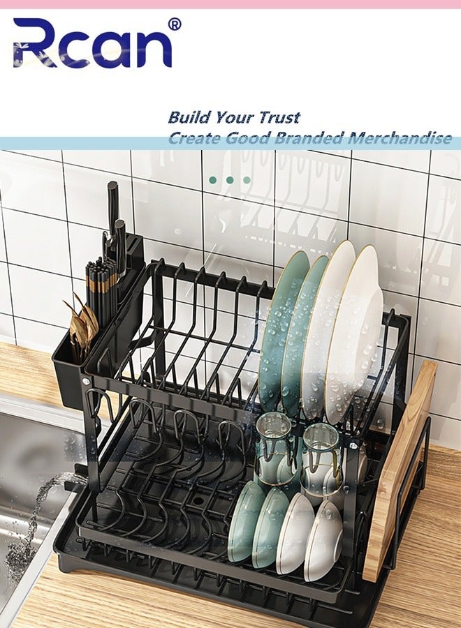Rcan Dish Drying Rack 2 Tier Dish Rack Kitchen Multi-functional Stainless steel Removable Cutlery Drain Rack with Cutlery Holder Cup Cutting Board Rack Chopsticks Spoon Box for Cabinets and Countertops  - Image 3