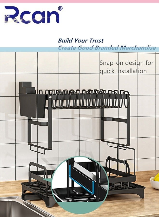 Rcan Dish Drying Rack 2 Tier Dish Rack Kitchen Multi-functional Stainless steel Removable Cutlery Drain Rack with Cutlery Holder Cup Cutting Board Rack Chopsticks Spoon Box for Cabinets and Countertops  - Image 2