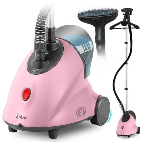 SALAV GS18-DJ Standing Garment Steamer with Roll Wheels for Easy Movement, 1.8L Water Tank for 1 Hour Continuous Steaming, Adjustable Pole for Storage, Includes Descaler Packet, 1500 watts - Pink - Image 1