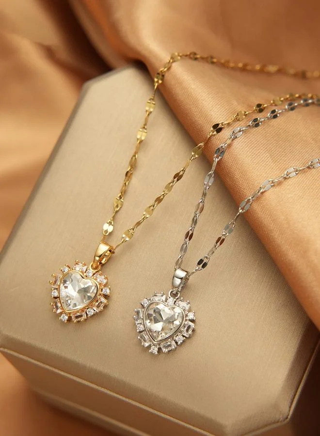 Take Two Take Two Heart Shape Embellished Drop Necklace