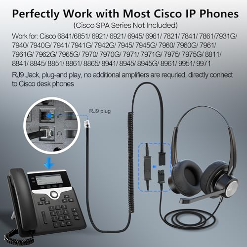 MKJ سماعة هاتف MKJ مع ميكروفون لإلغاء الضوضاء سماعة سلكية RJ9 لمركز الاتصال متوافقة مع هواتف سيسكو CP-7821 7841 7940 7945G 7960 7962G 7965G 7975G 8811 8851 9951 9971 - Image 5