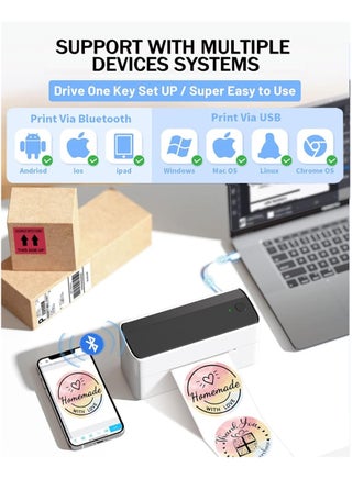 241-BT Bluetooth Thermal Label Printer,  Wireless Shipping Label Printer for Home, Office and Business, Label Printer for Shipping Packages, Compatible with iPhone, Android .It contains 10 sheets of 4X6" white paper.(White Black) - view 3