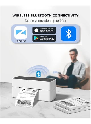 241-BT Bluetooth Thermal Label Printer,  Wireless Shipping Label Printer for Home, Office and Business, Label Printer for Shipping Packages, Compatible with iPhone, Android .It contains 10 sheets of 4X6" white paper.(White Black) - view 2