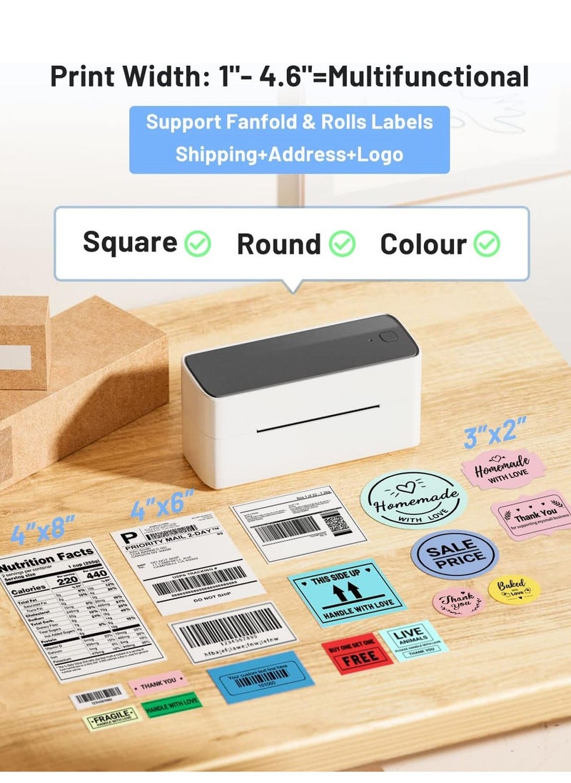 241-BT Bluetooth Thermal Label Printer,  Wireless Shipping Label Printer for Home, Office and Business, Label Printer for Shipping Packages, Compatible with iPhone, Android .It contains 10 sheets of 4X6" white paper.(White Black)