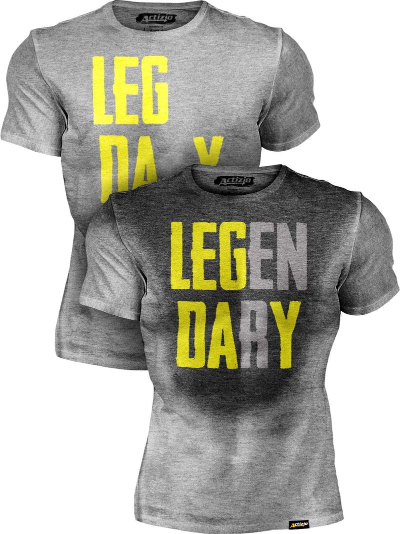 Actizio Men's Workout Shirt Cotton Fabric T-Shirt Short Sleeve Sweat Activated Motivational Exercise Gym Athletic Fit Moisture Wicking Fitness Shirt - Leg Day Legendary (Size L)