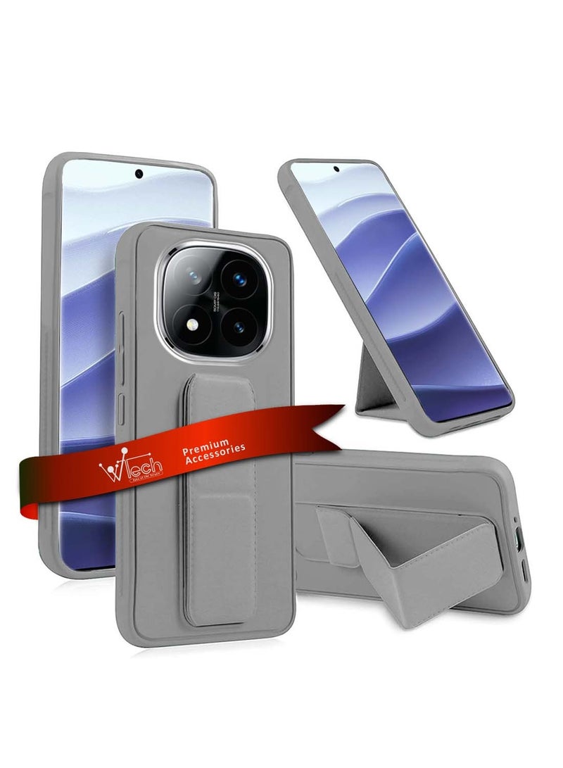 Wtech Xiaomi Redmi Note 14 Pro+ / Redmi Note 14 Pro Plus 5G 2024 Hand Grip Foldable Magnetic Kickstand Wrist Strap Finger Grip with Built-in Iron Case Cover - Grey - Image 1