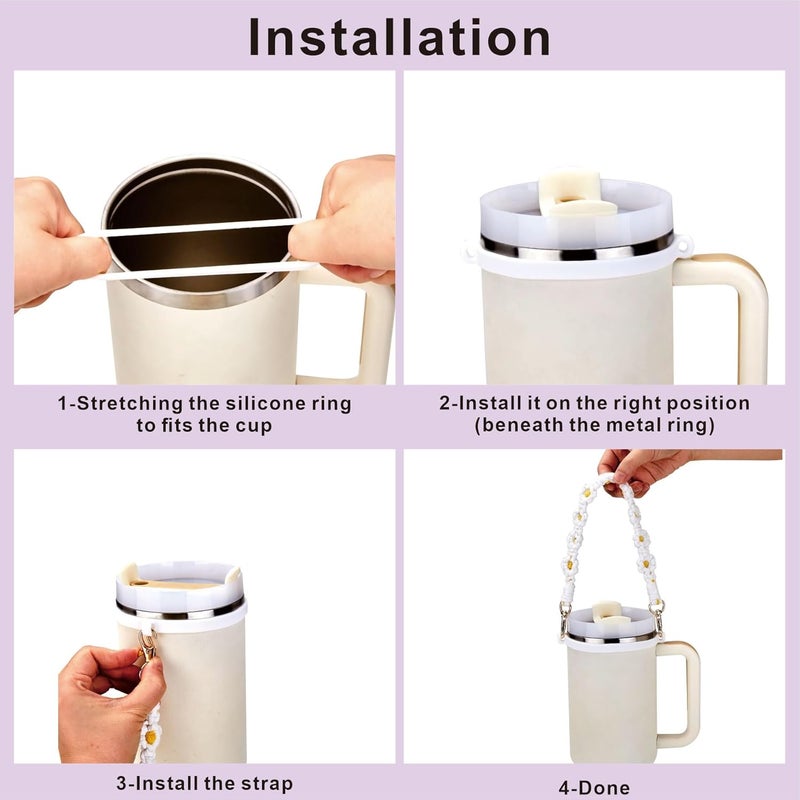 Rhewatin Compatible 7pcs Tumbler Accessories for Stanley Cup 30/40 oz, Including Water Bottle Handle Strap, Cup Boot, Straw Cover, Plush Ball and Key Charm, Purple - Image 5