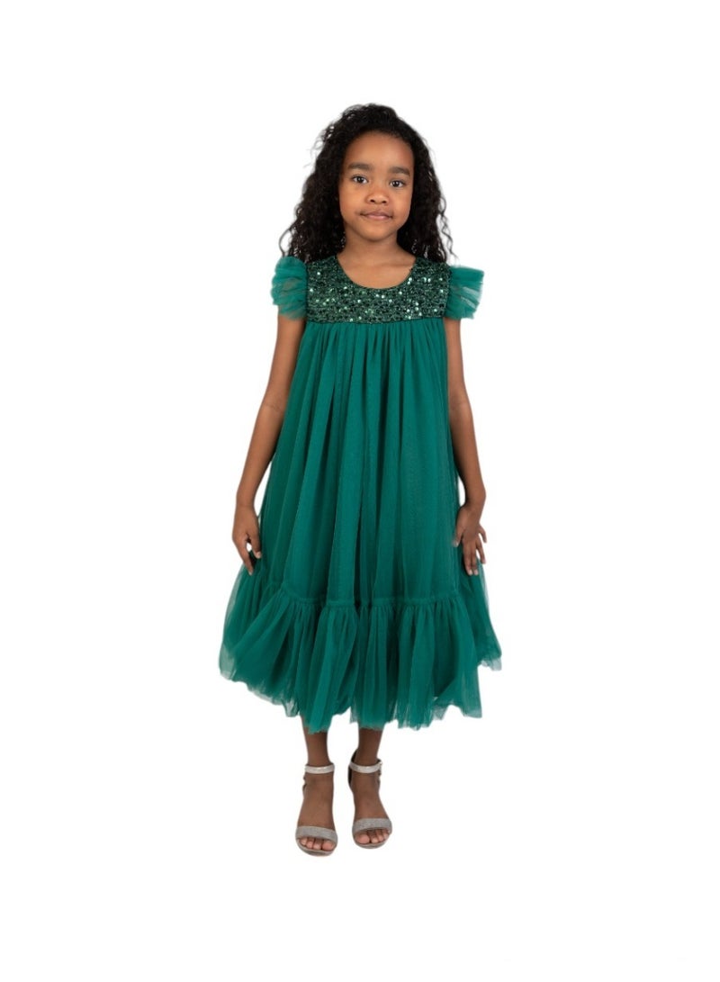 D'Daniela Sequins Sparkle Party Dress - Dark Green - Image 1