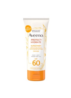 Aveeno Aveeno Protect + Hydrate Sunscreen Moisturizing Face Lotion with Broad Spectrum SPF 60 and Prebiotic Oat, Paraben, Phthalate, Oxybenzone and Oil Free Sunscreen for Sensitive Skin, 2.0 FL OZ 