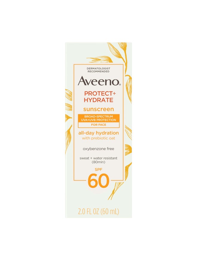 Aveeno أفينو واقي شمس مرطب للوجه SPF 60 طيف واسع للبشرة الحساسة حجم سفر مقاوم للماء 80 دقيقة خالي من البارابين والأوكسيبنزون خالي من الزيوت 2 أونصة سائلة - Image 2