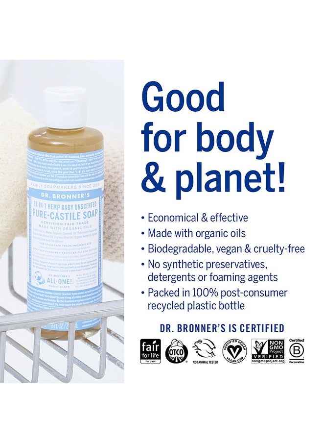 Dr. Bronner's Dr. Bronner's - Pure-Castile Liquid Soap (Baby Unscented, 8 Ounce) - Made with Organic Oils, 18-in-1 Uses: Face, Hair, Laundry, Dishes, For Sensitive Skin, Babies, No Added Fragrance, Vegan, Non-GMO  - Image 5