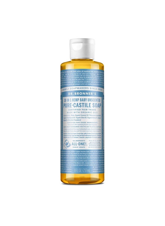 Dr. Bronner's Dr. Bronner's - Pure-Castile Liquid Soap (Baby Unscented, 8 Ounce) - Made with Organic Oils, 18-in-1 Uses: Face, Hair, Laundry, Dishes, For Sensitive Skin, Babies, No Added Fragrance, Vegan, Non-GMO  - Image 1