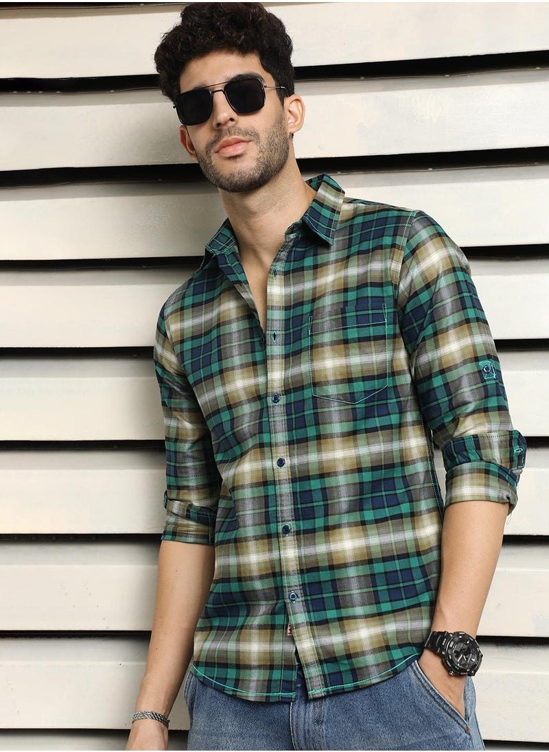 HIGH STAR Regular Fit Check Shirt for Men - Multicolor Cotton  - Image 1