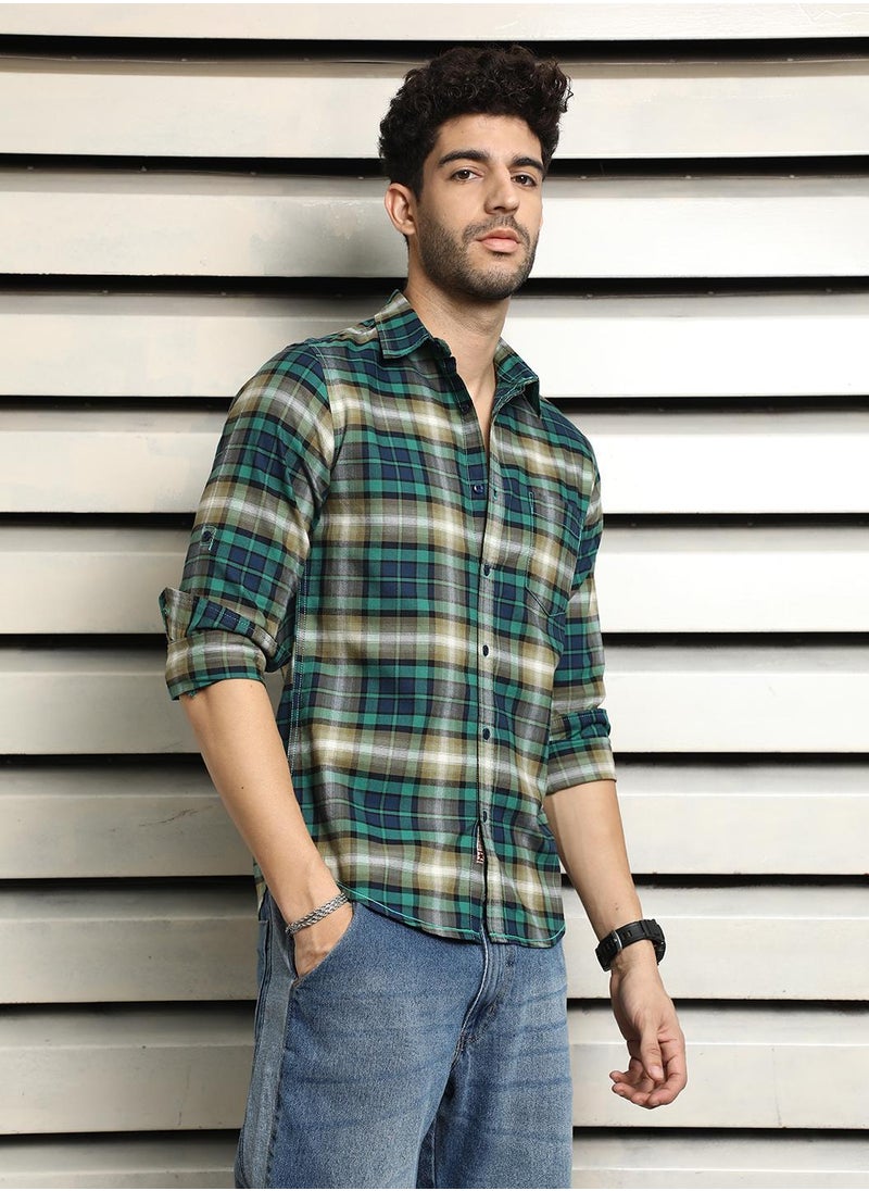 HIGH STAR Regular Fit Check Shirt for Men - Multicolor Cotton  - Image 3