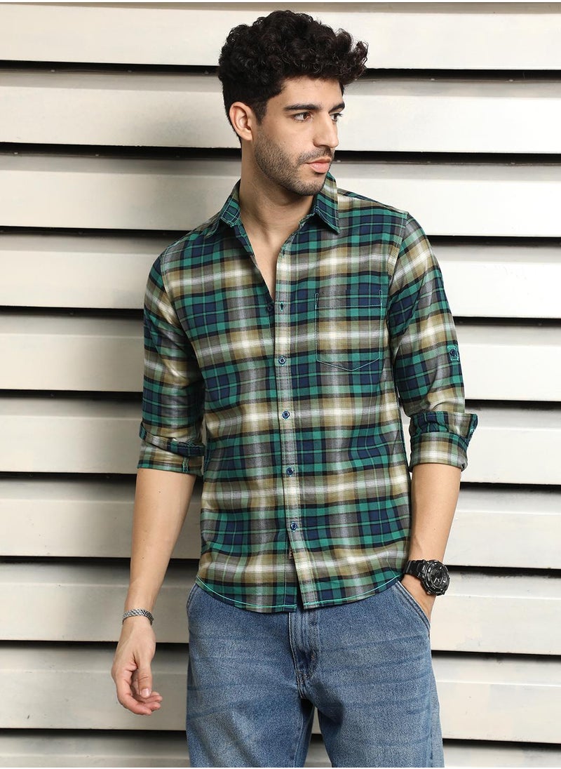 HIGH STAR Regular Fit Check Shirt for Men - Multicolor Cotton  - Image 2