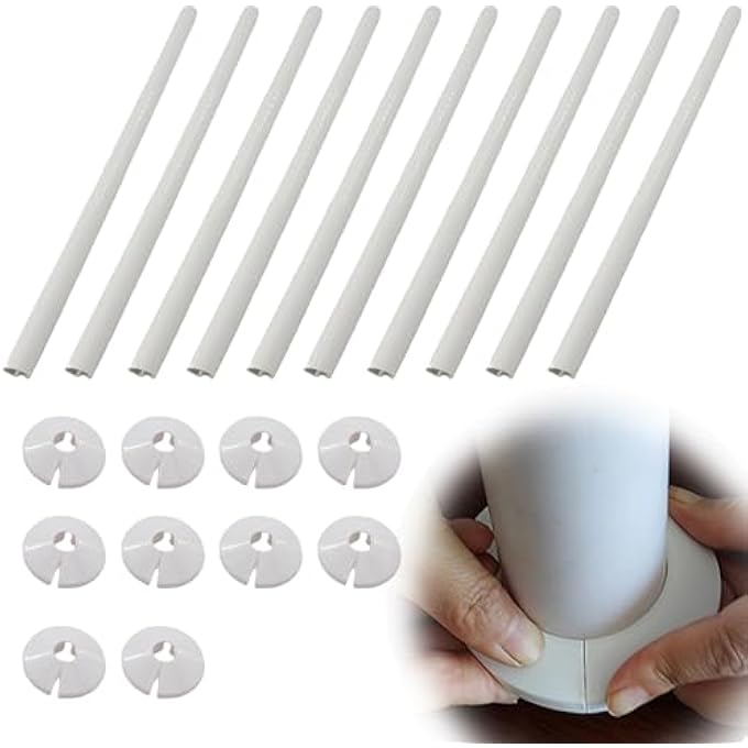 10 PIECES 15 MM RADIATOR PIPE COVER AND 10 PIECES 15 MM X 200 MM WHITE PIPE, ROUND BAYONET FIXING HEATING PIPE TRIM WITH PLASTIC FOR RADIATORS, PIPE COVER, HEATING, WALL DECORATION - Image 1