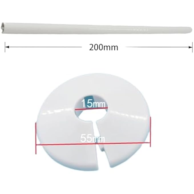 10 PIECES 15 MM RADIATOR PIPE COVER AND 10 PIECES 15 MM X 200 MM WHITE PIPE, ROUND BAYONET FIXING HEATING PIPE TRIM WITH PLASTIC FOR RADIATORS, PIPE COVER, HEATING, WALL DECORATION - Image 3