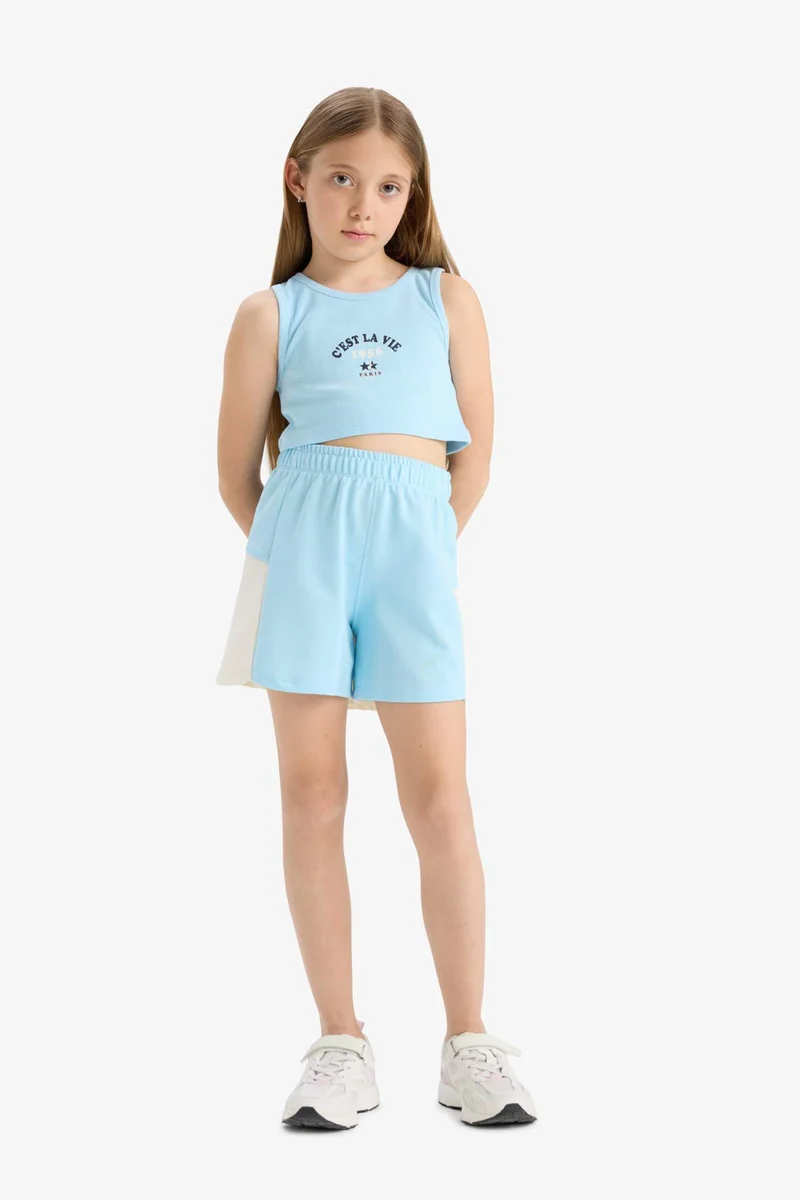 ديفاكتو Girl Printed Sleeveless T-Shirt Shorts 2 Piece Set