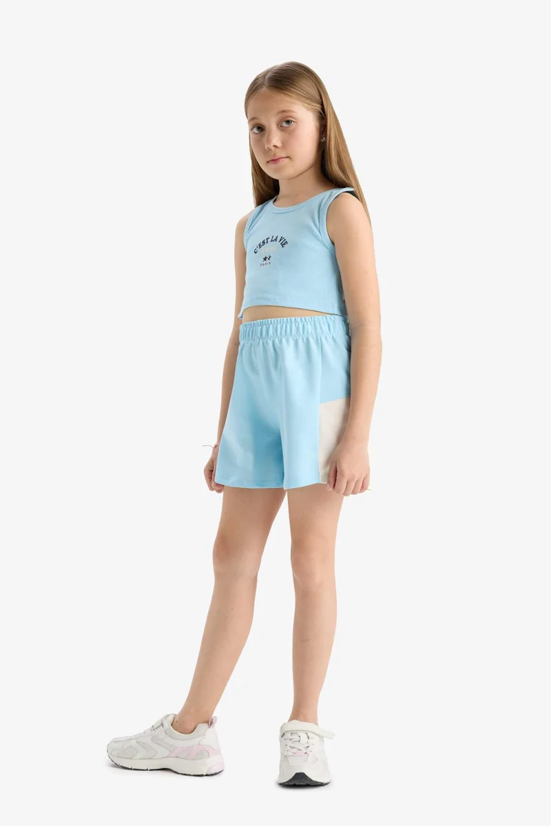 ديفاكتو Girl Printed Sleeveless T-Shirt Shorts 2 Piece Set