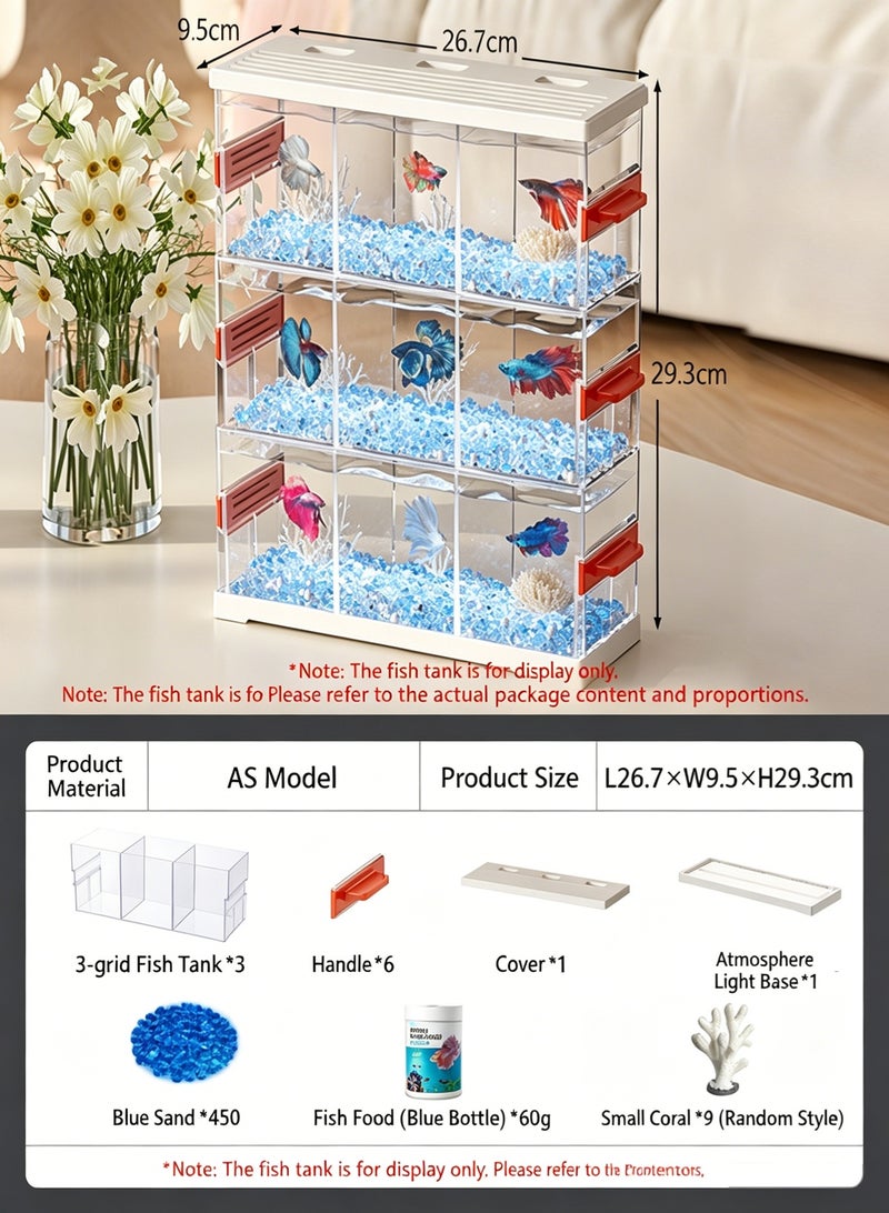 Ultra Clear Mini Betta Fish Tank, 3-Layer 9 Compartment Stackable Aquarium Kit with LED Light, Independent Divided Desktop Fish Tank for Home Living Room Decor - Image 2