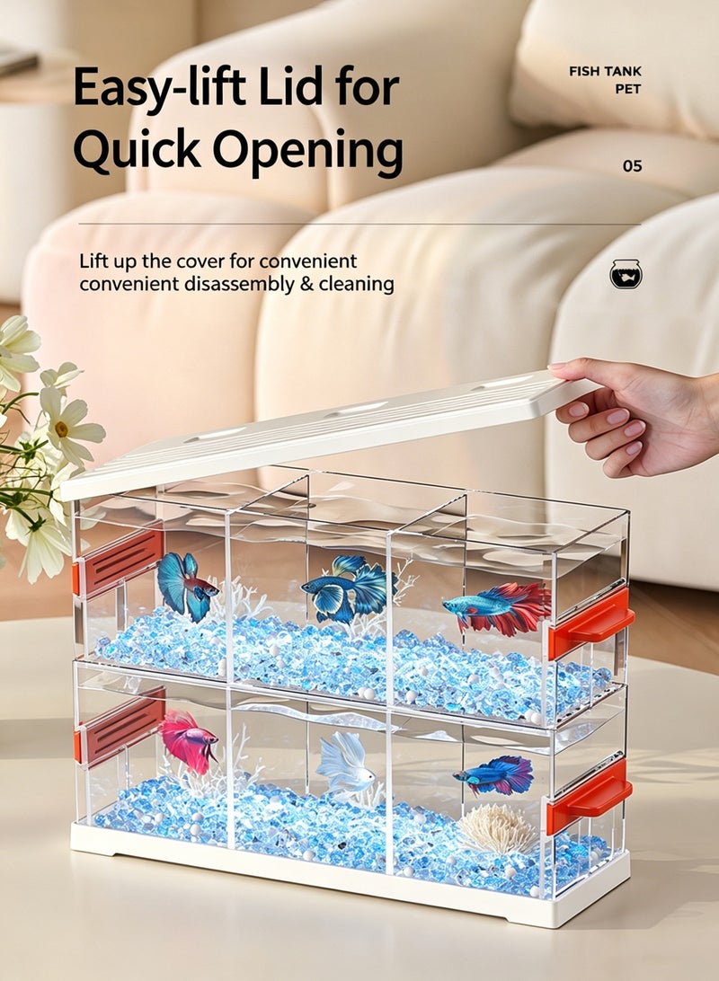 Ultra Clear Mini Betta Fish Tank, 3-Layer 9 Compartment Stackable Aquarium Kit with LED Light, Independent Divided Desktop Fish Tank for Home Living Room Decor - Image 5