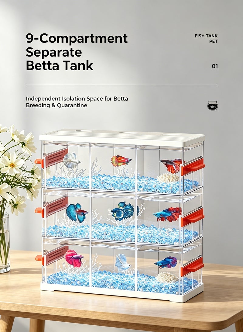 Ultra Clear Mini Betta Fish Tank, 3-Layer 9 Compartment Stackable Aquarium Kit with LED Light, Independent Divided Desktop Fish Tank for Home Living Room Decor - Image 3
