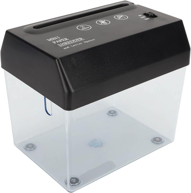 SUNGOOYUE USB Paper Shredder, Mini A4 Electric Paper Cutter with Letter Opener and Clear Wastebasket, Battery or USB Powered for Home Office School, Shreds Bills Receipts - Image 1