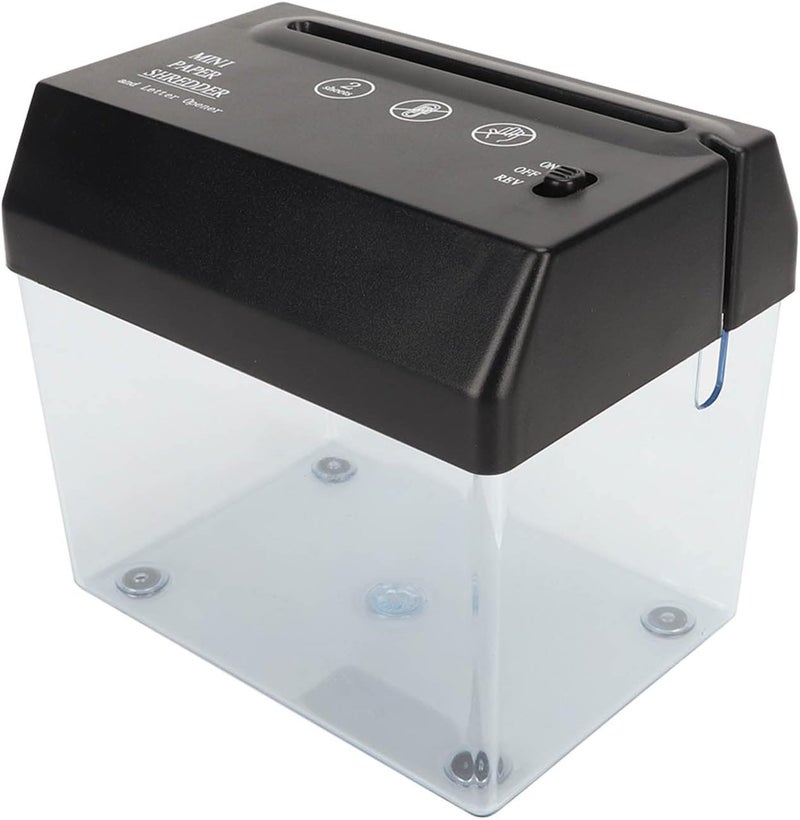 SUNGOOYUE USB Paper Shredder, Mini A4 Electric Paper Cutter with Letter Opener and Clear Wastebasket, Battery or USB Powered for Home Office School, Shreds Bills Receipts - Image 5