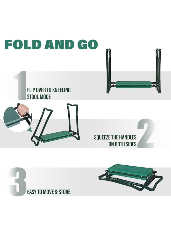 كيل › مقعد وحديقة قابل للطي 2 في 1 مع وسادة ركبة عريضة وحقيبة أدوات – مقعد حديقة متين للجلوس أو الركوع، يوفر دعمًا مريحًا للركبتين، يحمي الركبتين من الإجهاد، هدية مثالية لكبار السن ومحبي الزراعة، ويحافظ على الملابس من الأوساخ وبقع العشب. - Image 4