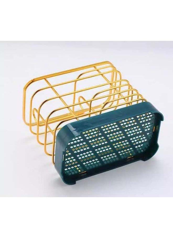 Generic - 2 Sections Hanging Metal Mesh Drying Basket Rack for Chopsticks, Spoons, Knives and Forks - Green and Gold - Image 1
