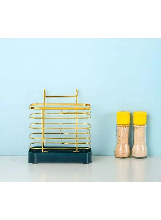 Generic - 2 Sections Hanging Metal Mesh Drying Basket Rack for Chopsticks, Spoons, Knives and Forks - Green and Gold - Image 1